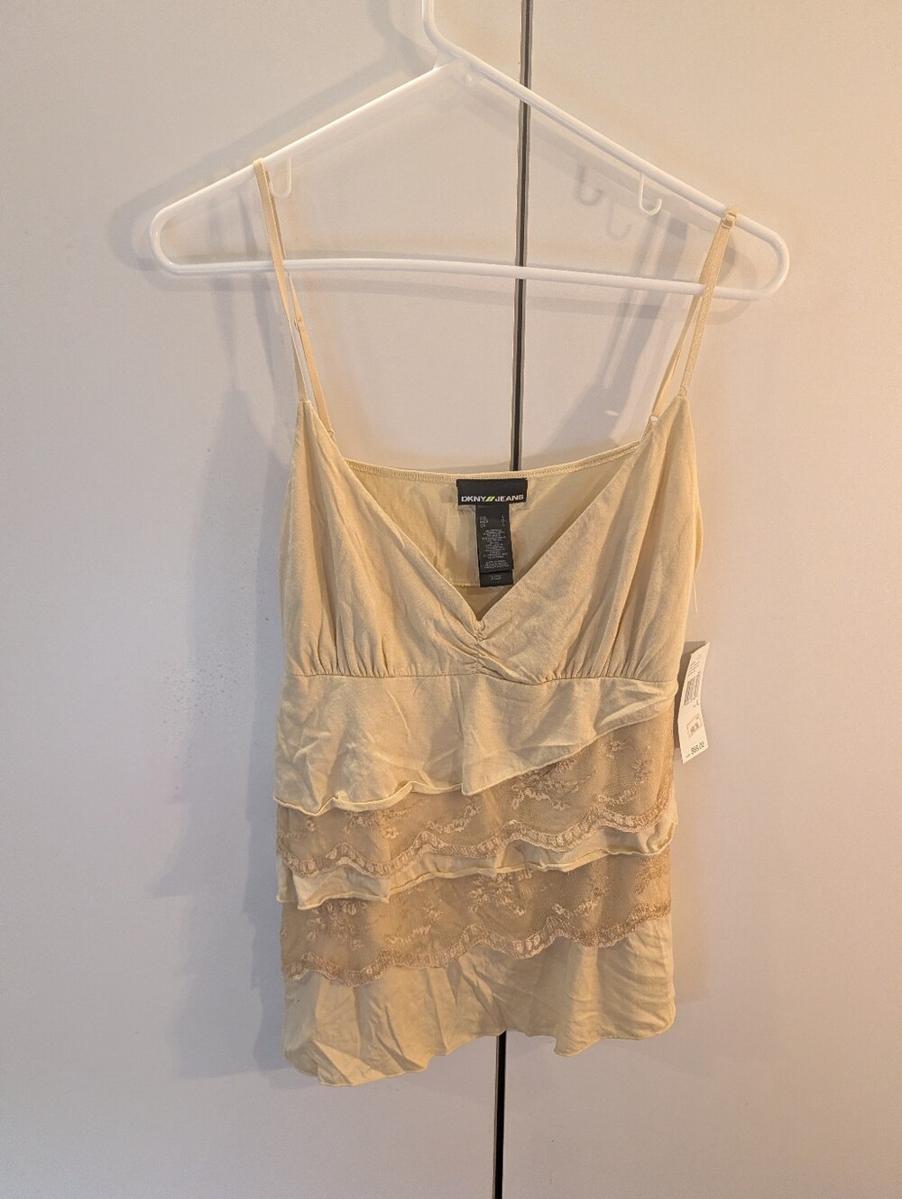 DKNY Jeans Cream Lace Tiered Cami Top NWT
